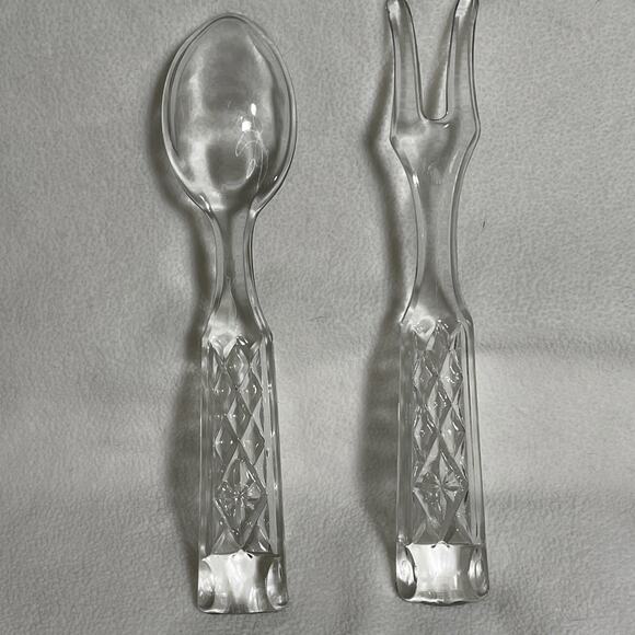 Vintage Anchor Hocking WEXFORD GLASS Fork and Spoon Salad Serving Set 9.75" EUC - Picture 3 of 6